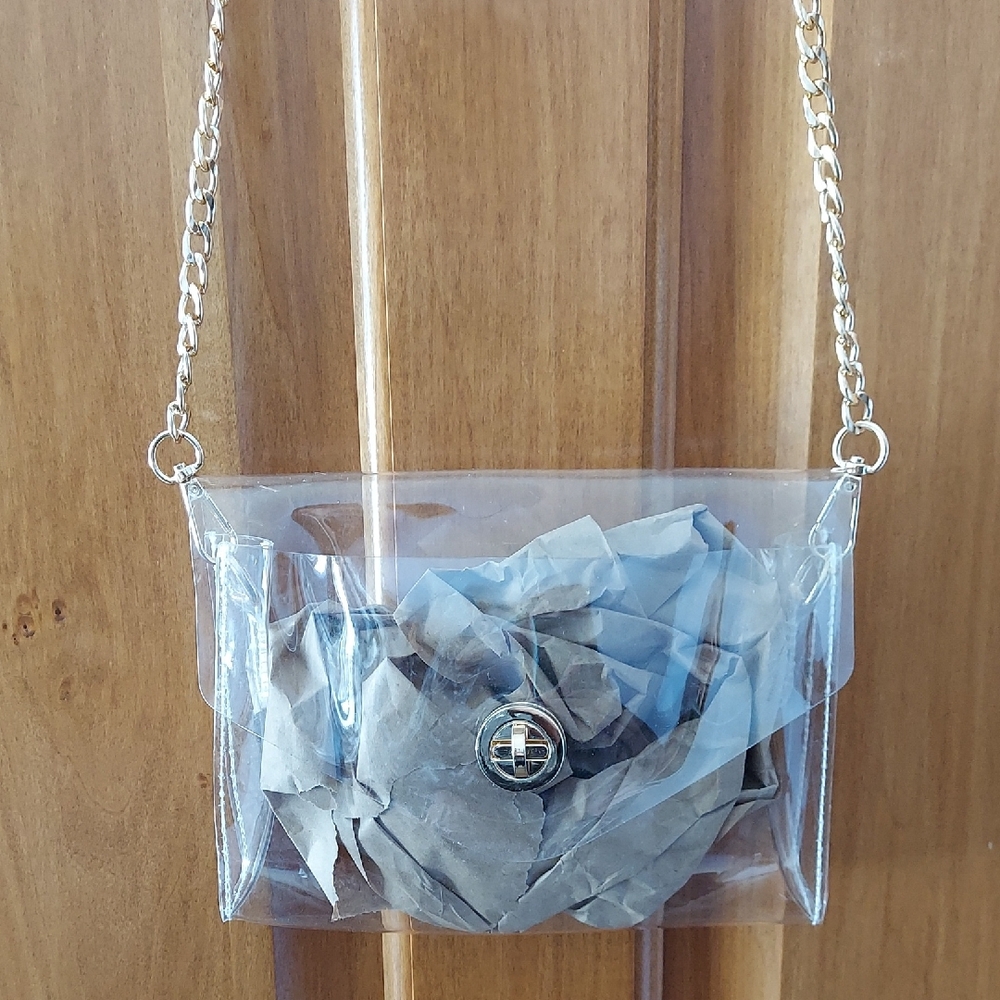 🆕 Transparent Crossbody Bag with Gold Chain Heavy Duty Concerts, Stadiums, NEW